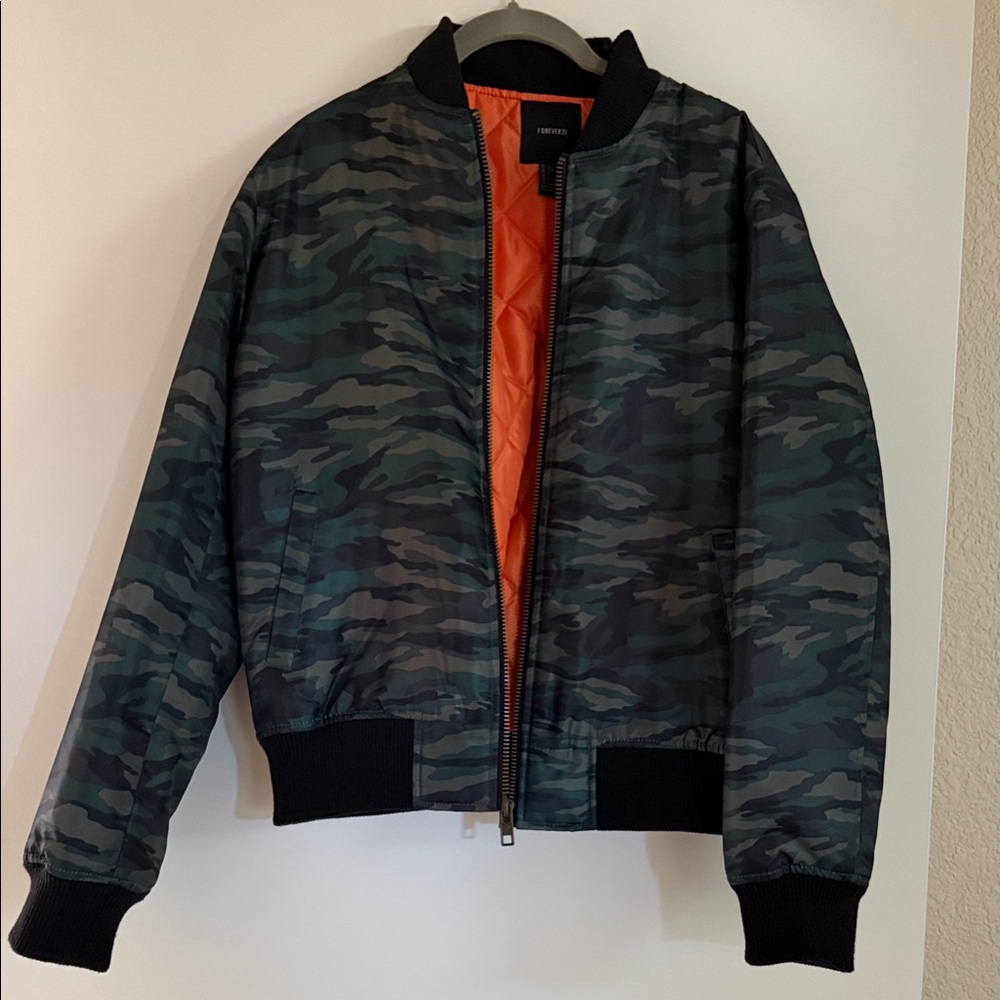 Reversible Camo Bomber Jacket - Dark Green/Orange